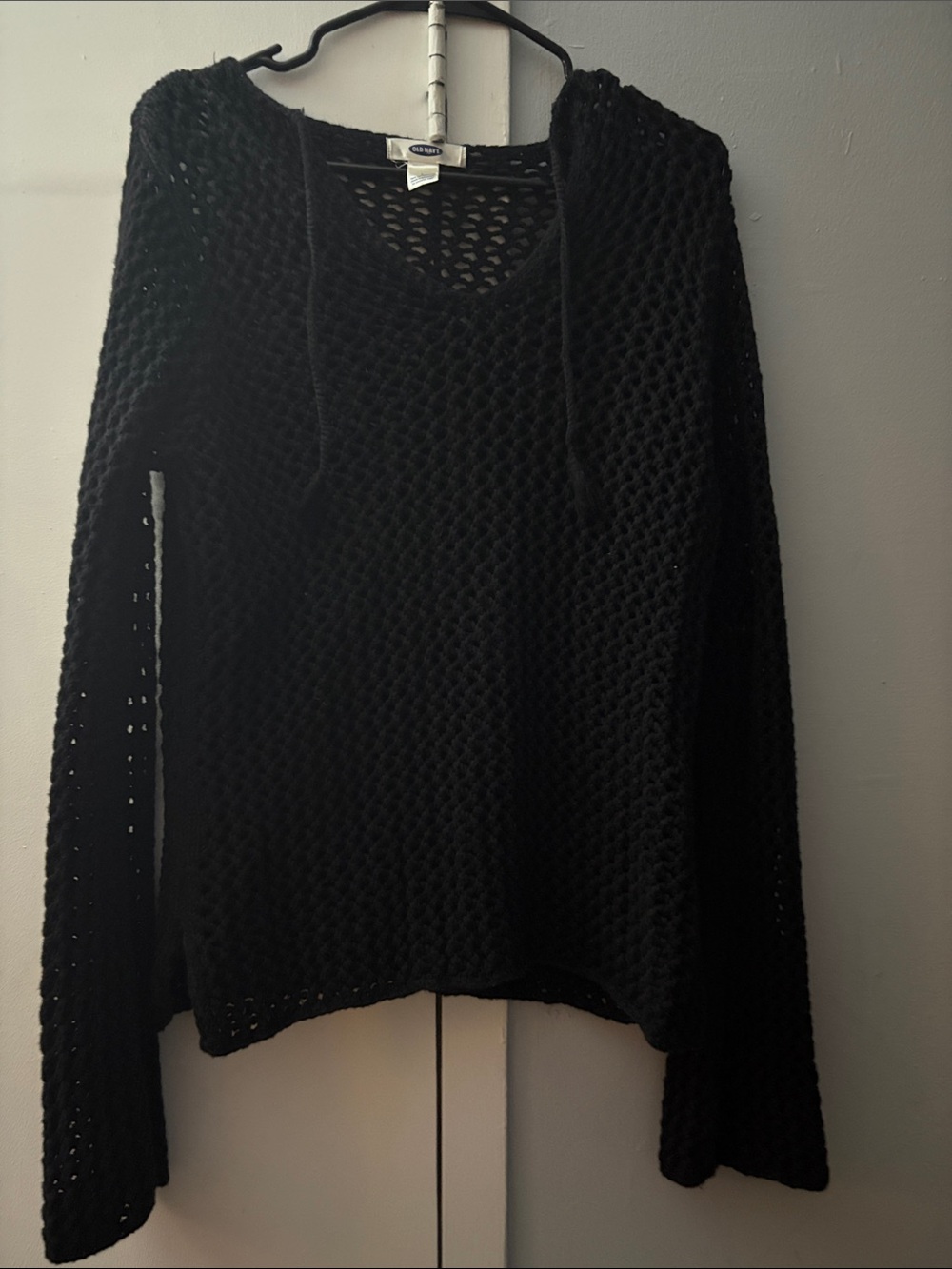 Old Navy Black Open-Weave Hooded Sweater